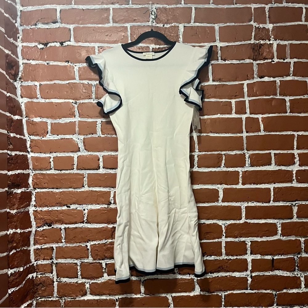 Shoshanna white and blue Ruffle Mini Dress